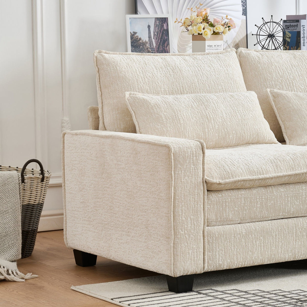 Modern Comfy L Shaped Sectional Sofa With Movable Ottoman