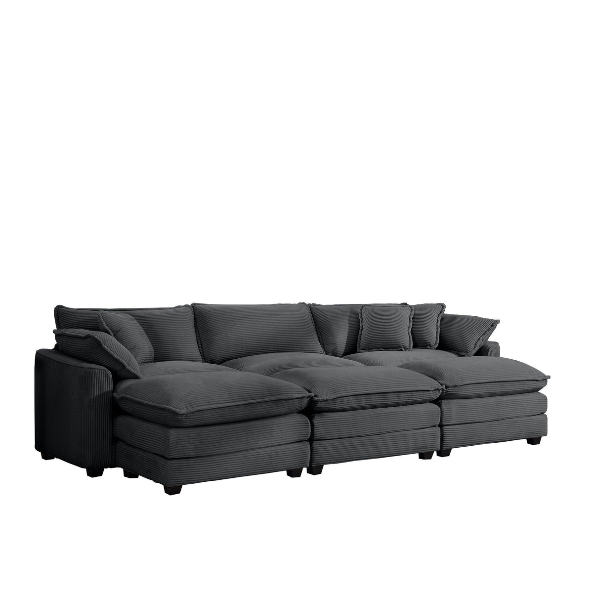 Modern Modular Cushion Sofa Set with Ottoman - Fabric, Multiple Colors