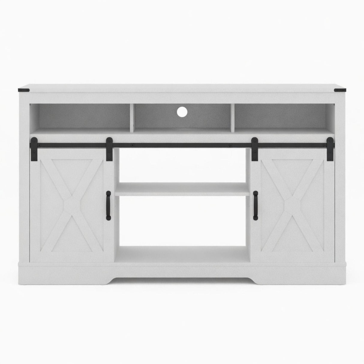 Farmhouse TV Stand With Sliding Barn Doors & Adjustable Storage