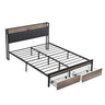 Modern Bed Frame With LED Lights, Upholstered Headboard, USB Charging