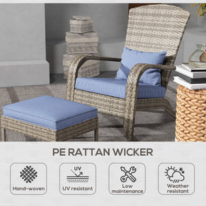 Wicker Adirondack Chair with Ottoman with Removable Cushions - Brown