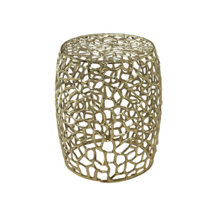 Aluminum Drum End Table with Intricate Design in Gold