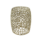 Aluminum Drum End Table with Intricate Gold Design