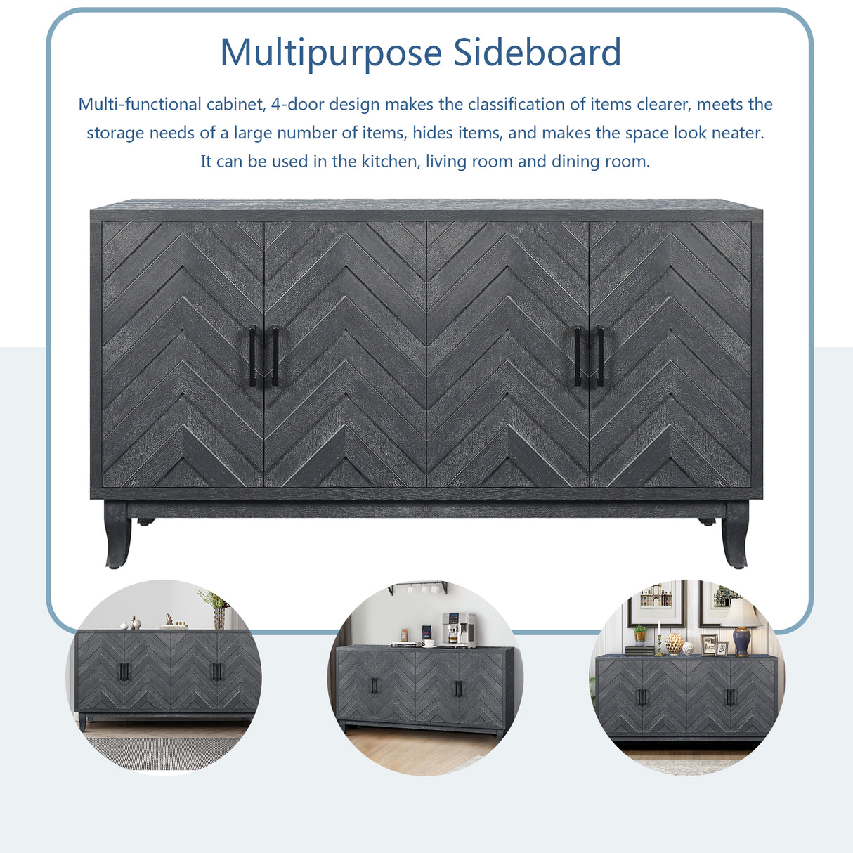 Stronger vintage style buffet cabinet, taupe grey