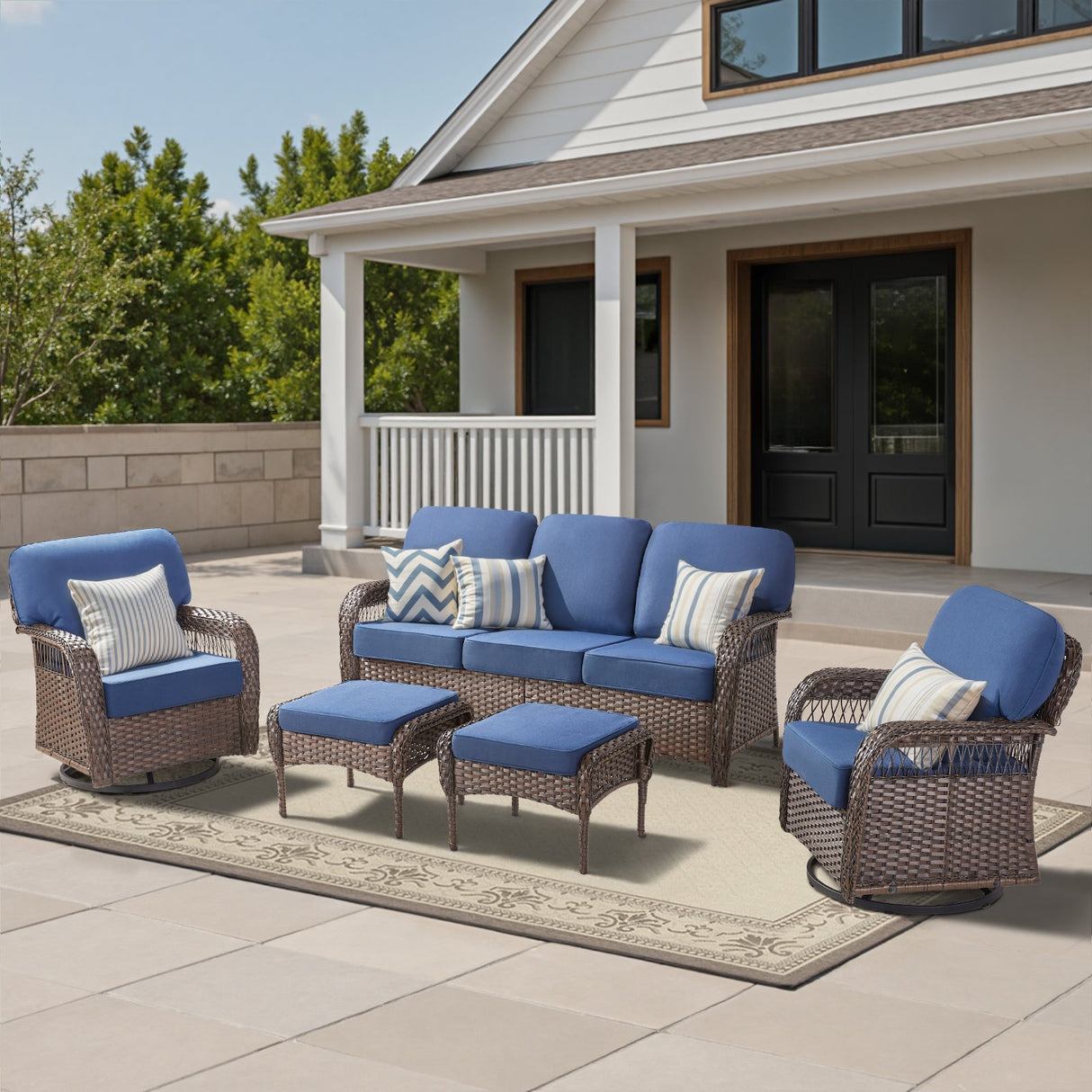 Luxury 5" Thick Cushioned 5 Pieces Patio Furniture Set