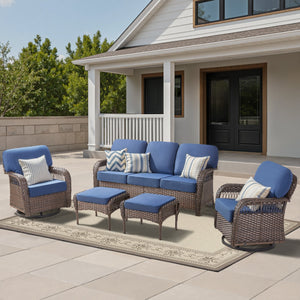 Luxury 5" Thick Cushioned 5 Pieces Patio Furniture Set