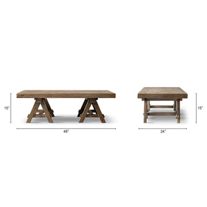 Hawthorne 48' Solid Reclaimed Elm Rectangular Trestle Coffee Table, Heritage Medium-Dark Brown