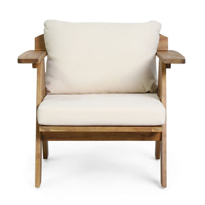 Outdoor Acacia Wood Club Chairs With Cushions (Set of 2) - Teak / Beige