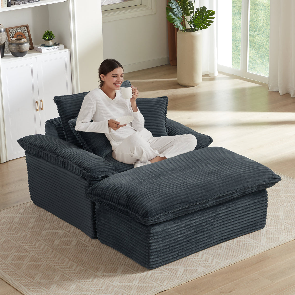 51.97 Inch Comfortable Single Seat Sofa with Unique Footrest Design