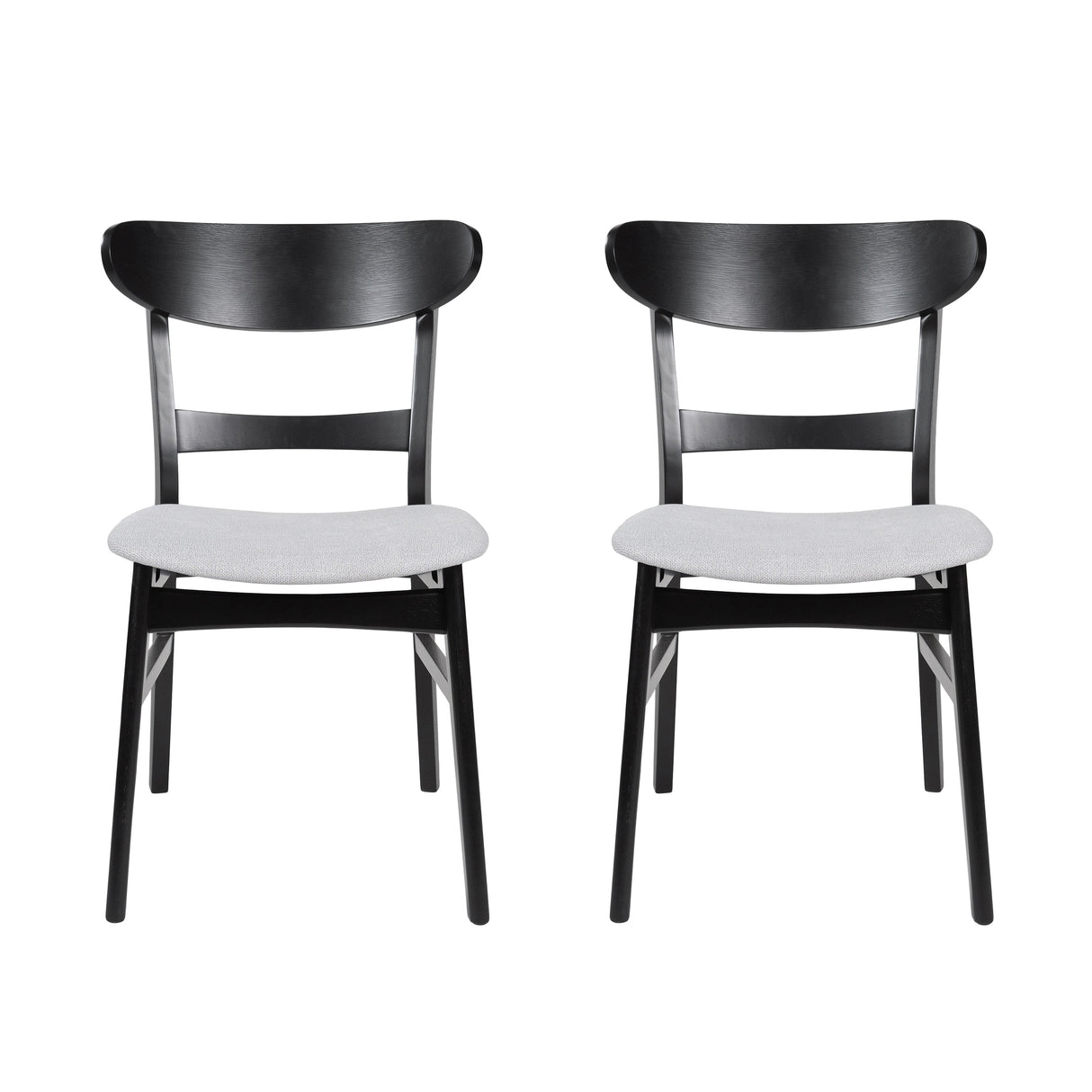 Set of 2 Mid-Century Dining Chairs - Upholstered Seat, Rubberwood Legs