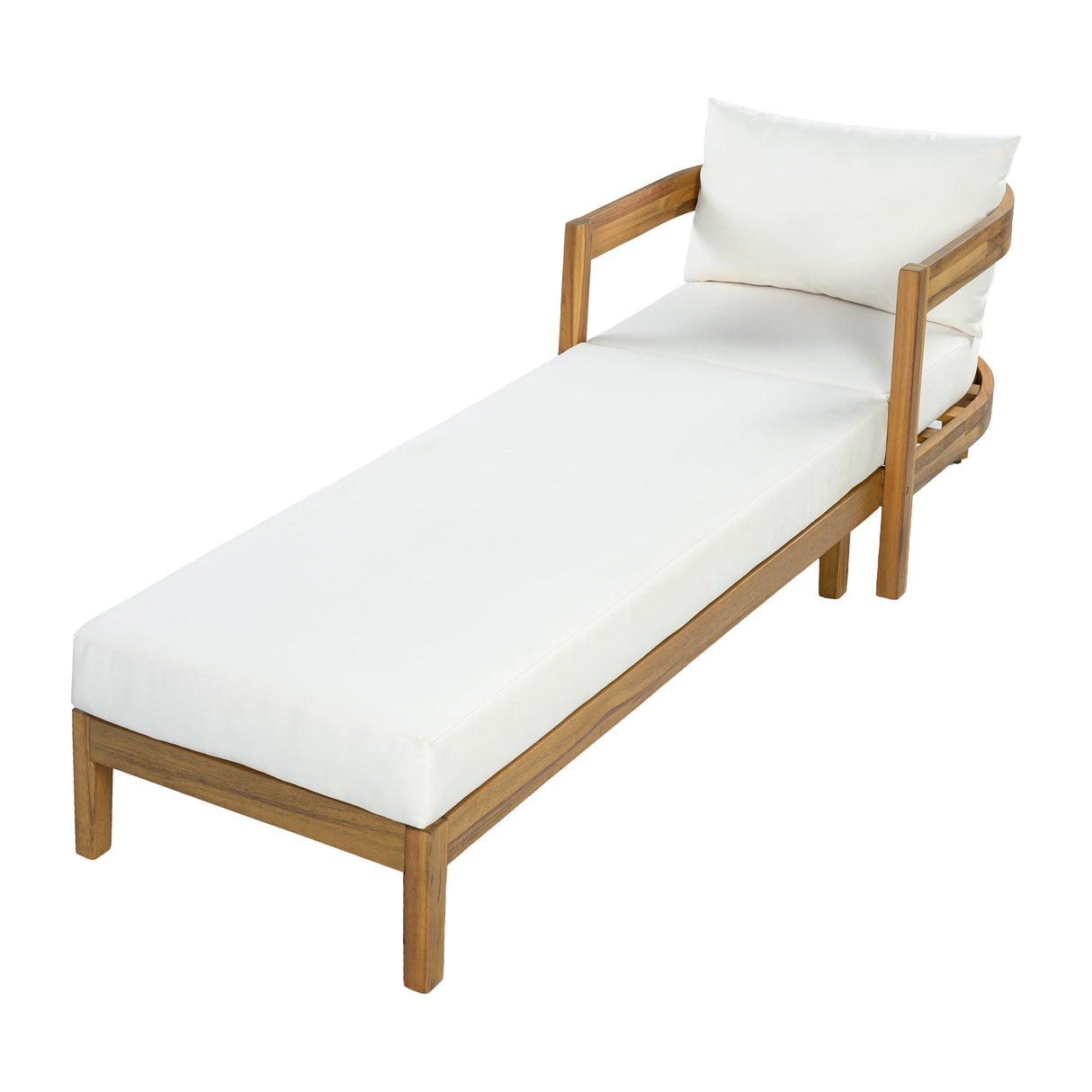 78" Acacia Wood Outdoor Chaise Lounge Chair
