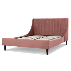 Aspen Vertical Tufted Headboard Platform Bed Set, Queen, Ash Rose Pink Velvet