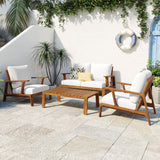 Acacia Wood Outdoor Sofa Set for 4 with Cushions and Coffee Table