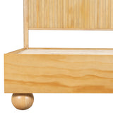 Natural Queen Size Wood Bed Frame With Reeded Headboard