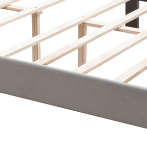 Queen Platform Upholstered Bed Button Tufted With Curve Design, Strong Wood Slat Support - Gray