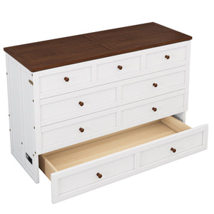 Solid Pine Murphy Bed Chest with Charging Station and Large Storage Drawer - Queen