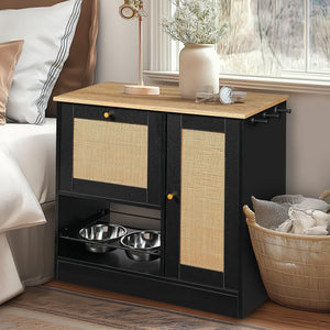 Feeding Station with 2 Lockers and Elevated Bowls - Black