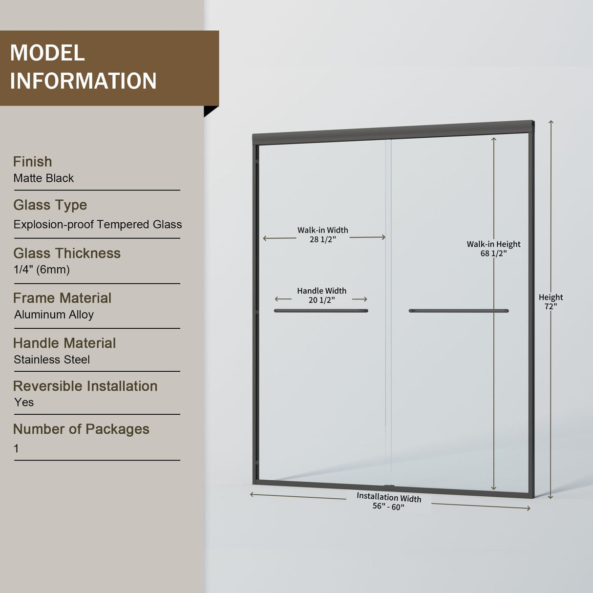 Double Sliding Semi-Frameless Shower Door with Tempered Glass