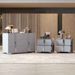 3-Pieces Sets, Elegant 6 Drawers Dresser and Two Nightstands