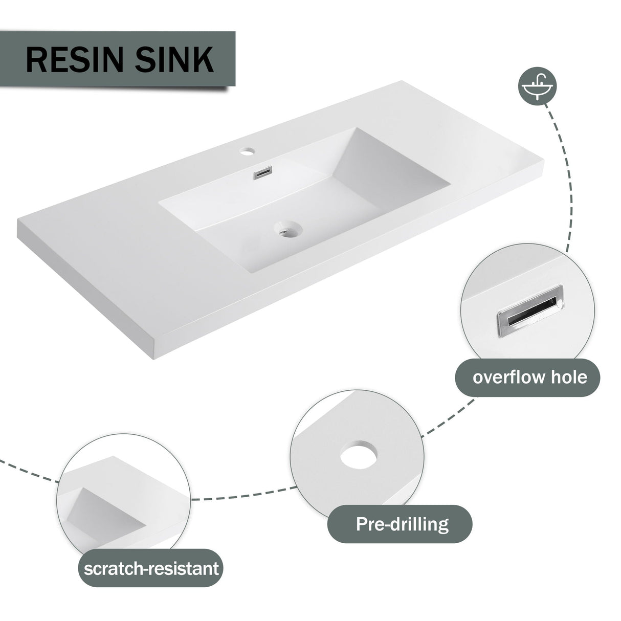 Modern Freestanding Bathroom Vanity With Resin Sink & Soft Close Cabinet Doors