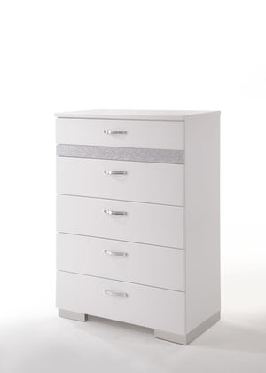 High Gloss White Accent Chest with Five Drawers - Modern Bedroom Storage