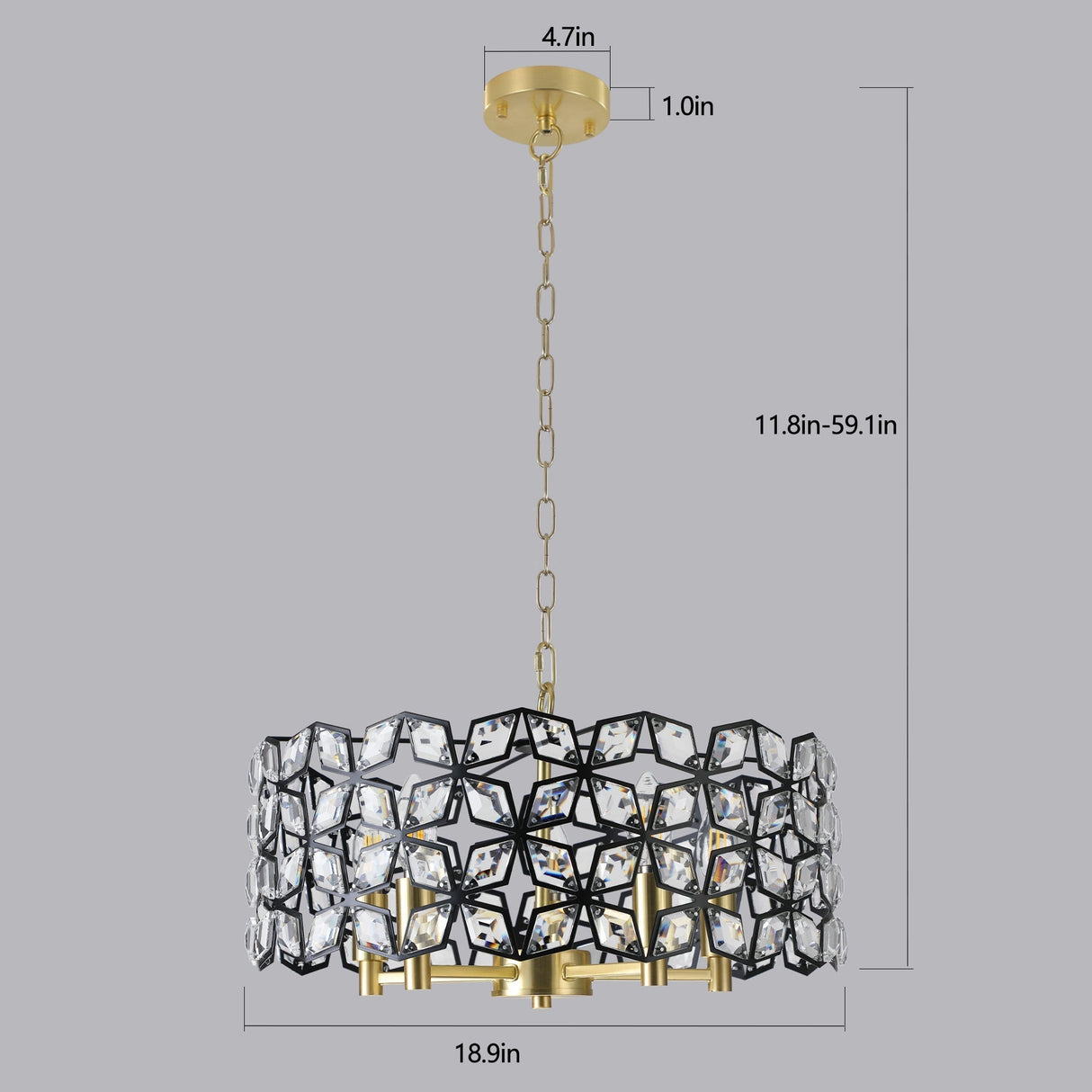 19' Geometric Crystal and BlackGold Round Pendant Chandelier