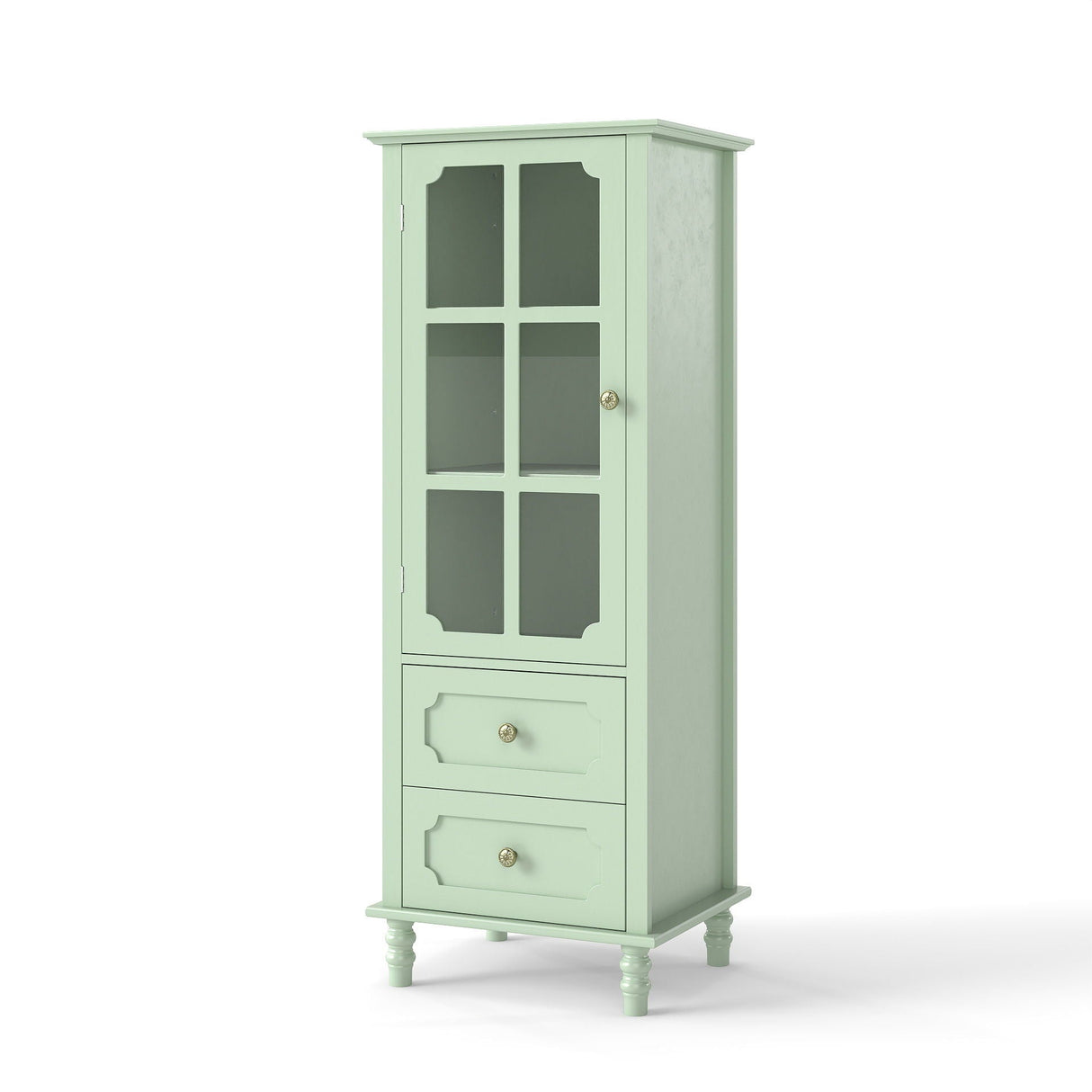 Minimalism Buffet Cabinet With Glass Doors And Double Drawer
