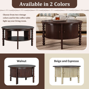 Vintage Round Coffee Table with Storage in Walnut