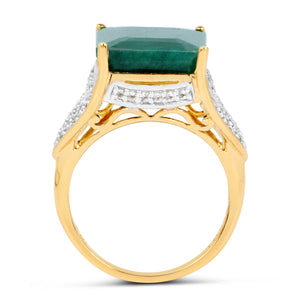 8.70 Carat Dyed Emerald and White Topaz .925 Sterling Silver Ring