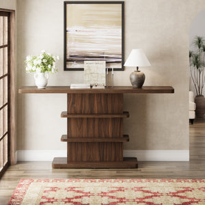 63" Vintage Narrow Console Table with 2 Tier Open Storage Shelves