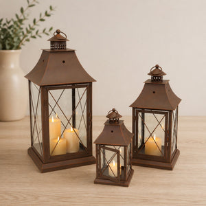 Classic Brown Metal Lantern (Set of 3)