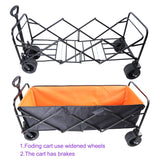 Big Large Capacity Folding Wagon Cart with Extender (Black + Orange)