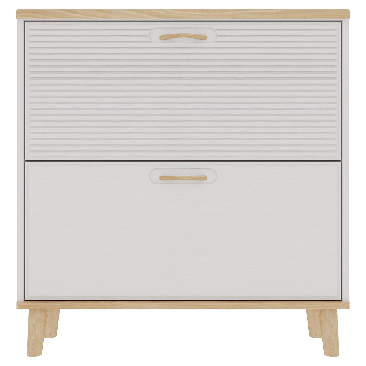 Narrow Entryway Shoe Storage Cabinet With 2 Flip Drawers Legs - Natural / White