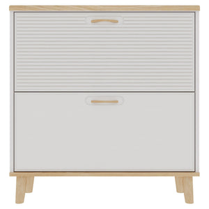 Narrow Entryway Shoe Storage Cabinet With 2 Flip Drawers Legs - Natural / White
