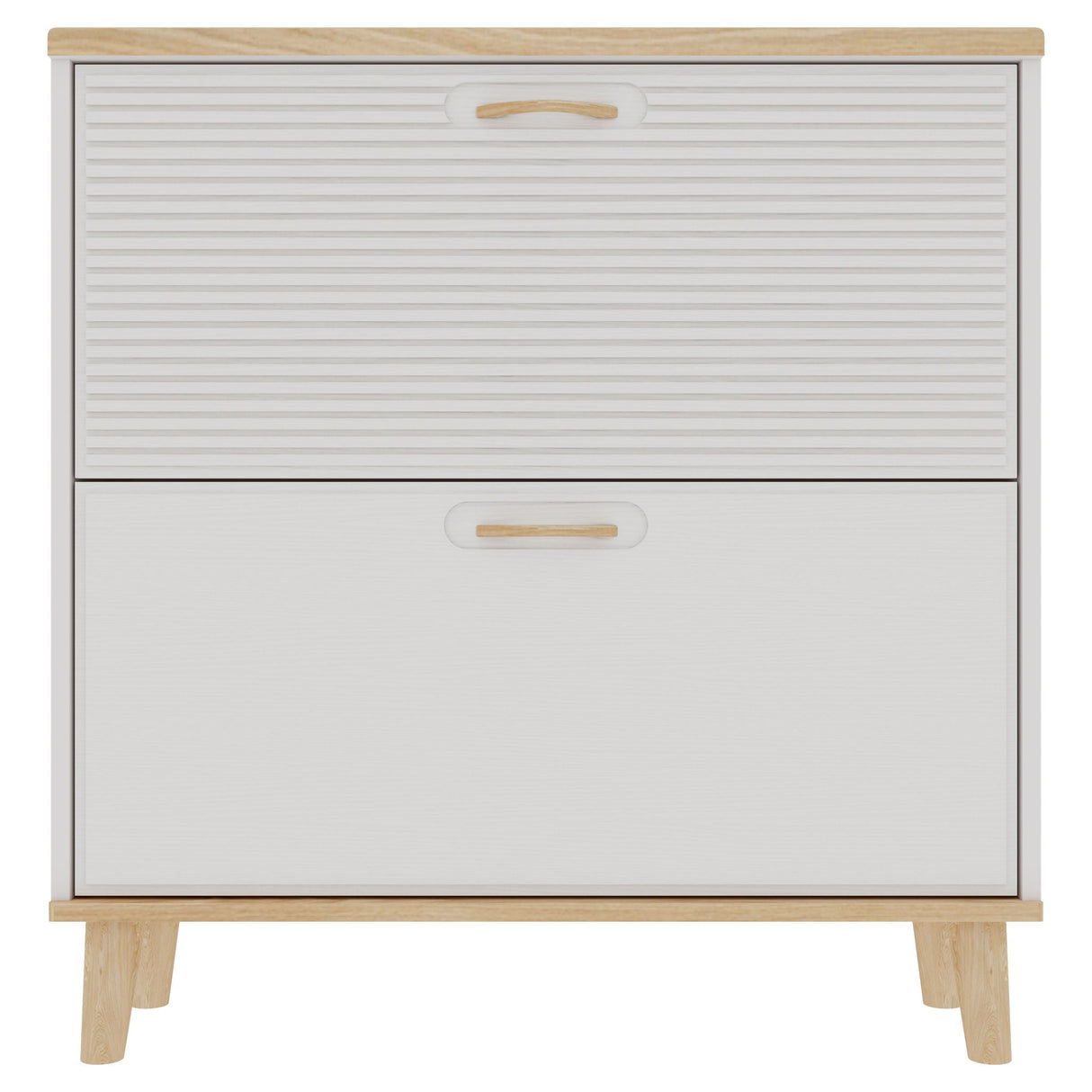 Narrow - Entryway Shoe Storage Cabinet With 2 Flip Drawers Legs - Natural / White