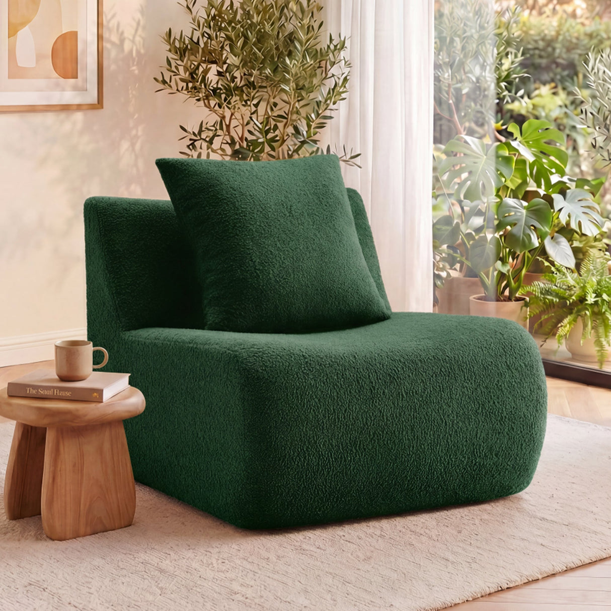 Armless Sofa With Pillow Teddy Fabric - Green