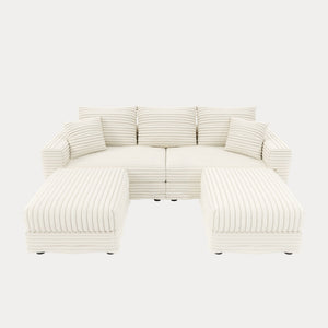 Deep Seat Convertible Sofa With Soft Pillows And Ottomans