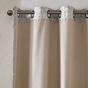 Knitted Jacquard Damask Total Blackout Curtain Panel with Silver Grommets - Silver