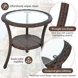 U_STYLE Outdoor Leisure Set, 2 Rattan Single Chairs with Glass Round Table