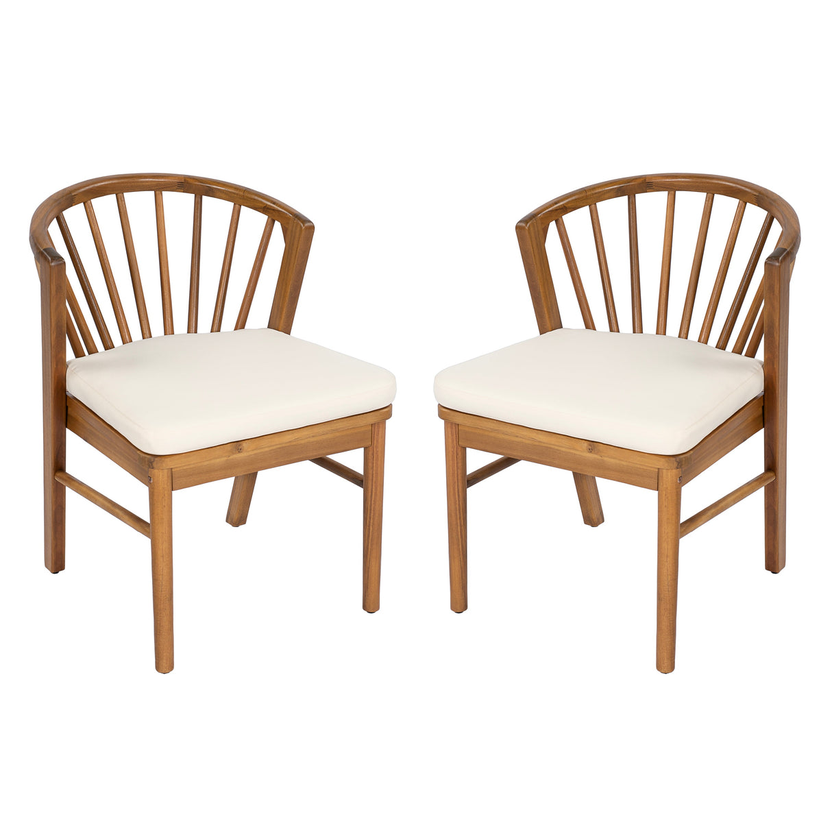 Outdoor Dining Chairs Set of 2, Acacia Wood Patio Chairs with Cushions