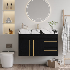 36" Floating Bathroom Vanity with Ceramic Sink and Faux Marble Top
