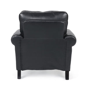 Contemporary Black PU Club Chair with Nailhead Trim and Rolled Armrests