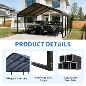 Heavy Duty Carport 20 x 20 Shelter with Galvanized Frame - Grey