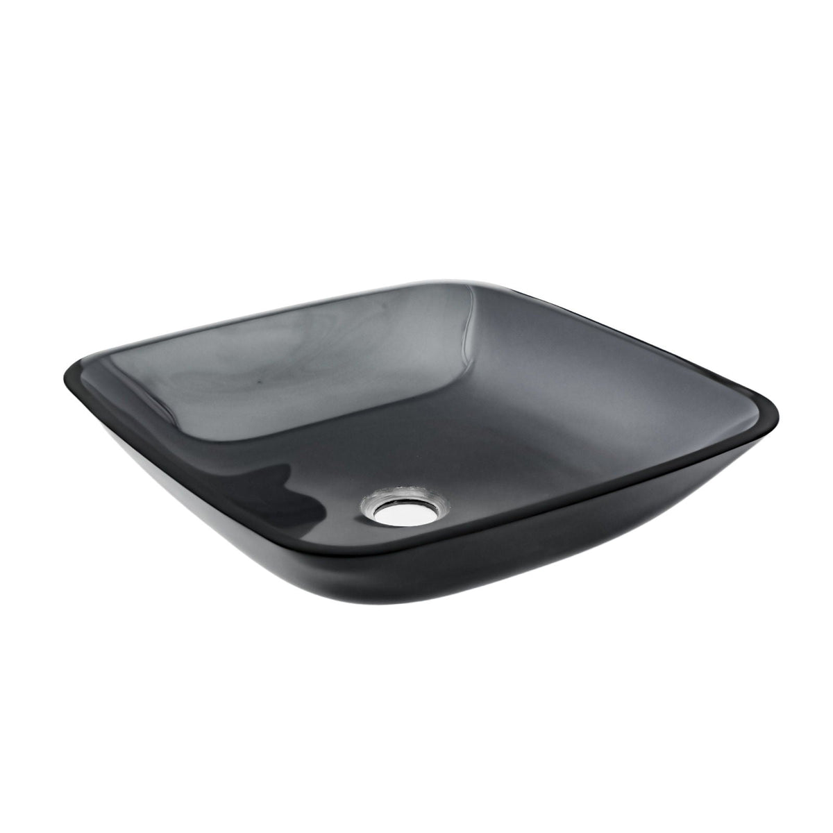 Square Vessel Sink For Bathroom, Above Counter Design With Pop Up Drain, Smooth Rounded Edges - Gray