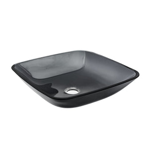 Square Vessel Sink For Bathroom, Above Counter Design With Pop Up Drain, Smooth Rounded Edges - Gray