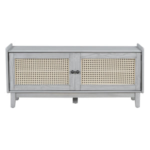 TREXM Boho Rattan Entryway Bench with Storage