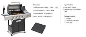 Propane Grill 4 Burner Stainless Steel Gas Grill with Side Burner