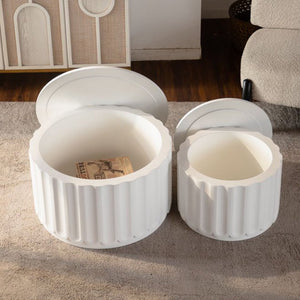 White Round Storage Table Set with Lift-Off Lid