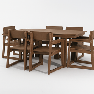 7-Piece HDPE Outdoor Dining Set for 6 – Weather-Resistant Patio Table with Umbrella Hole and 6 Armrest Chairs (Brown)