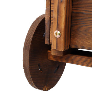 Wooden Wagon Planter Box Mobile Garden Planter With Wheels Handle Drain Hole Wood - Brown
